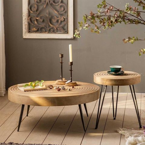 2-Piece Farmhouse Round Coffee Table Set For Living Room, Wood Nesting ... with regard to A Closer Look at the Coaster Ollie Farmhouse Nesting Tables and Their Versatile Appeal